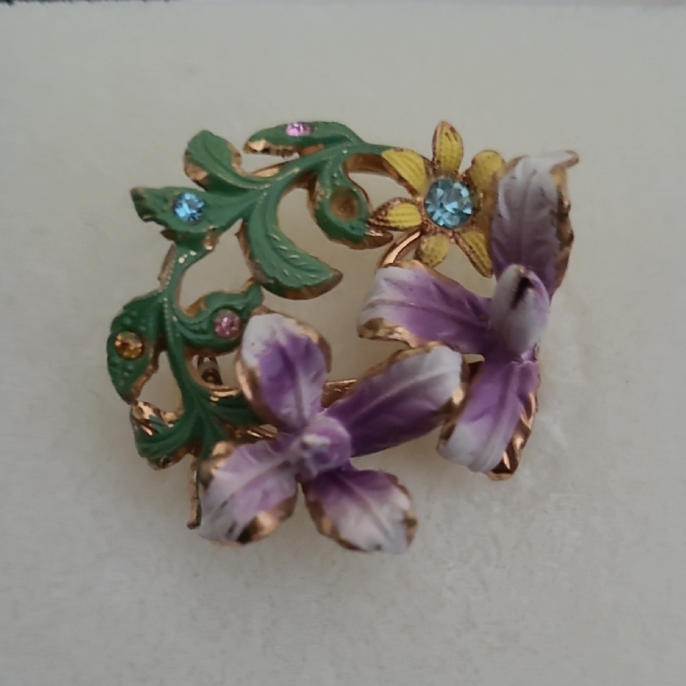 Vintage 1940s Enameled Austrian Flower Brooch